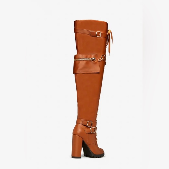 Cognac Thigh High Boots - Picture 3 of 4